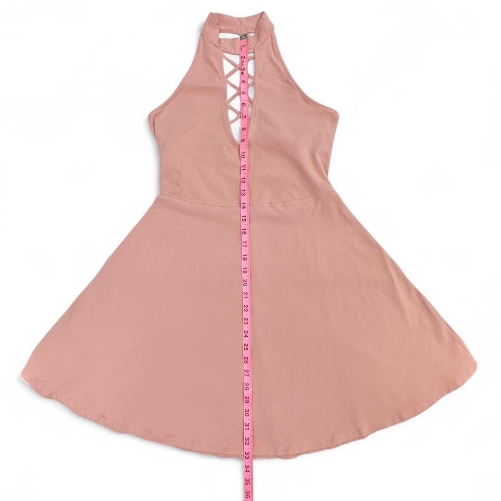 Express Pink Backless Halter Dress criss cross plunging V neck Circle skirt - Picture 7 of 8